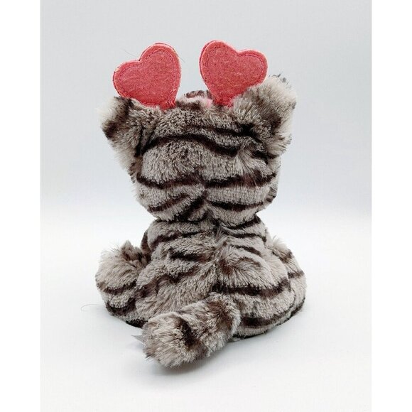 Aurora Striped Grey Plush Cat 6" Stuffed Animal Hearts Purrfect Beanbag Bottom - Picture 3 of 4